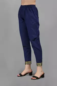 Navy-blue jacquard cotton silk Kurta Pant With Dupatta