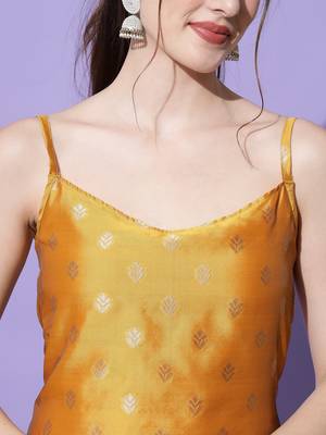 Mustard jacquard cotton silk Kurta Pant With Dupatta 3