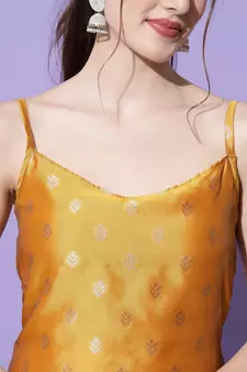 Mustard jacquard cotton silk Kurta Pant With Dupatta