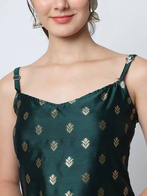 Dark-green jacquard cotton silk Kurta Pant With Dupatta 2
