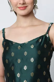 Dark-green jacquard cotton silk Kurta Pant With Dupatta