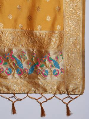 Mustard jacquard cotton silk Kurta Pant With Dupatta 4