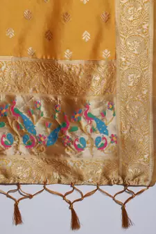 Mustard jacquard cotton silk Kurta Pant With Dupatta