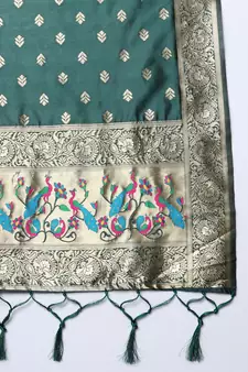 Dark-green jacquard cotton silk Kurta Pant With Dupatta