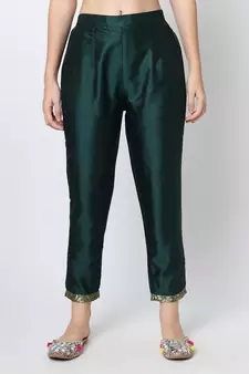 Dark-green jacquard cotton silk Kurta Pant With Dupatta
