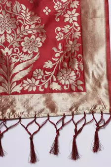Mustard embroidered silk blend Kurta Pant With Dupatta