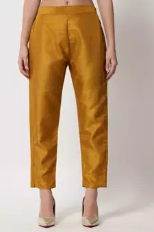 Mustard embroidered silk blend Kurta Pant With Dupatta