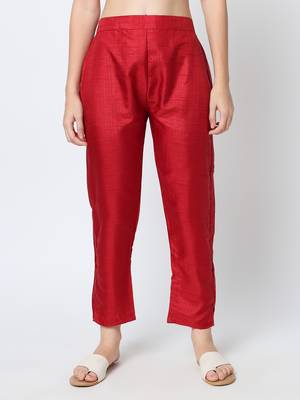 Red embroidered silk blend Kurta Pant With Dupatta 4