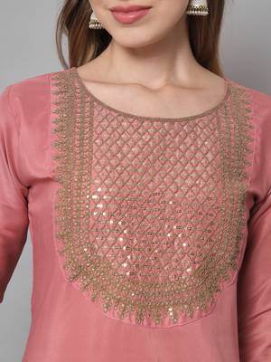 Pink embroidered silk blend Kurta Pant With Dupatta 2