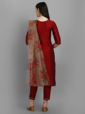 Maroon embroidered silk blend Kurta Pant With Dupatta 2
