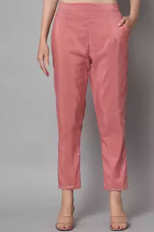 Pink embroidered silk blend Kurta Pant With Dupatta