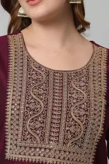 Purple embroidered silk blend Kurta Pant With Dupatta