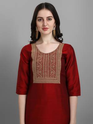 Maroon embroidered silk blend Kurta Pant With Dupatta 3