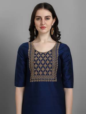 Blue embroidered silk blend Kurta Pant With Dupatta 3