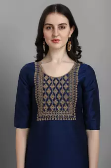 Blue embroidered silk blend Kurta Pant With Dupatta