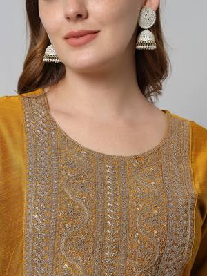 Mustard embroidered silk blend kurta sets 2