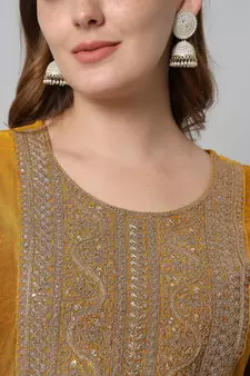 Mustard embroidered silk blend kurta sets