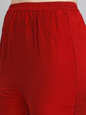 Maroon embroidered silk blend Kurta Pant With Dupatta 4