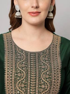 Dark-green embroidered silk blend Kurta Pant With Dupatta 2