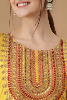 Yellow embroidered silk blend Kurta Pant With Dupatta