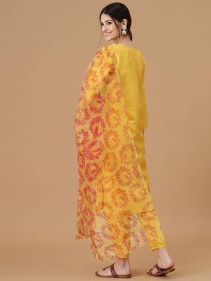 Yellow embroidered silk blend Kurta Pant With Dupatta 3
