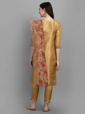 Mustard embroidered silk blend Kurta Pant With Dupatta 2