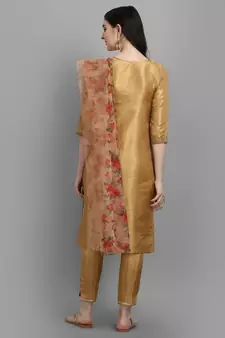 Mustard embroidered silk blend Kurta Pant With Dupatta