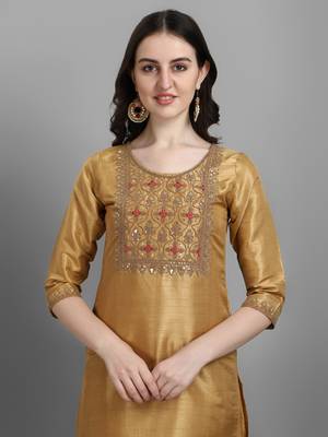 Mustard embroidered silk blend Kurta Pant With Dupatta 3