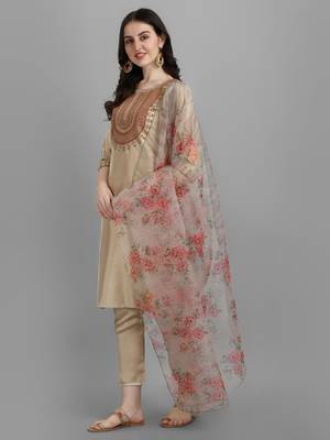 Beige embroidered silk blend Kurta Pant With Dupatta 1