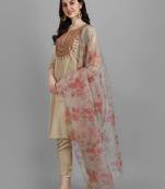 Beige embroidered silk blend Kurta Pant With Dupatta