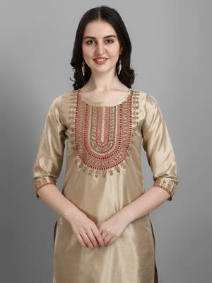 Beige embroidered silk blend Kurta Pant With Dupatta 2