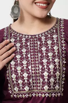 Purple embroidered silk blend Kurta Pant With Dupatta