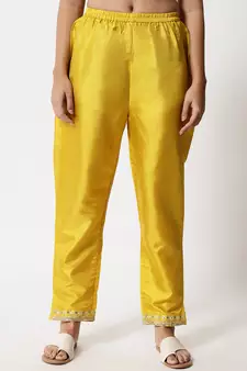 Yellow embroidered silk blend Kurta Pant With Dupatta