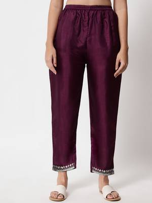 Purple embroidered silk blend Kurta Pant With Dupatta 4