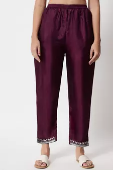 Purple embroidered silk blend Kurta Pant With Dupatta
