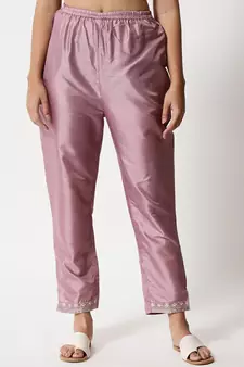 Lavender embroidered silk blend Kurta Pant With Dupatta