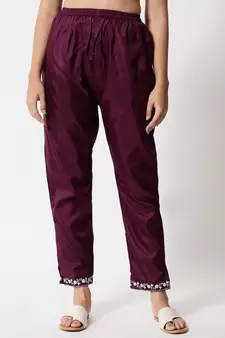 Purple embroidered silk blend Kurta Pant With Dupatta