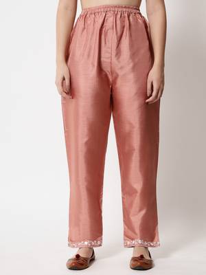 Peach embroidered silk blend Kurta Pant With Dupatta 4
