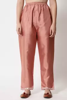 Peach embroidered silk blend Kurta Pant With Dupatta