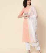 Peach embroidered cotton Kurta Pant With Dupatta