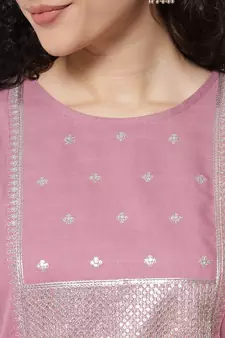 Lavender embroidered cotton Kurta Pant With Dupatta