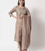 Beige embroidered cotton silk Kurta Pant With Dupatta