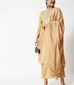 Cream embroidered silk blend Kurta Pant With Dupatta