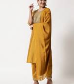 Mustard embroidered silk blend Kurta Pant With Dupatta