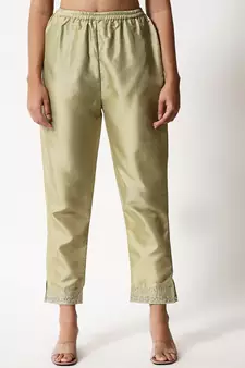 Parrot-green embroidered silk blend Kurta Pant With Dupatta