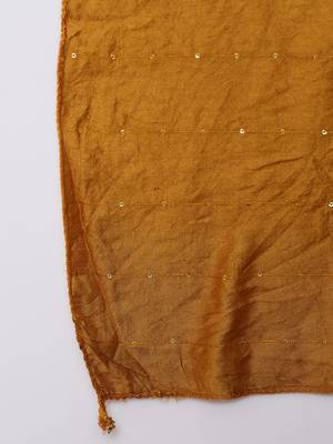 Mustard embroidered silk blend Kurta Pant With Dupatta 3