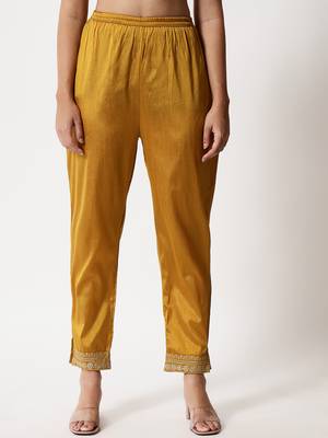 Mustard embroidered silk blend Kurta Pant With Dupatta 4