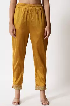 Mustard embroidered silk blend Kurta Pant With Dupatta