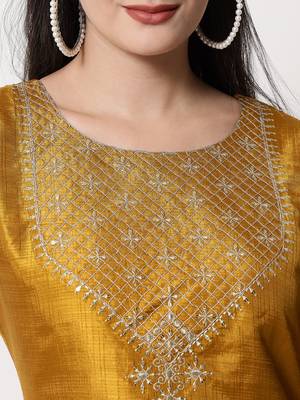 Mustard embroidered silk blend Kurta Pant With Dupatta 2