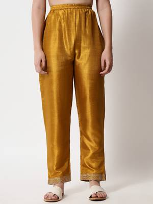 Mustard embroidered silk blend Kurta Pant With Dupatta 3